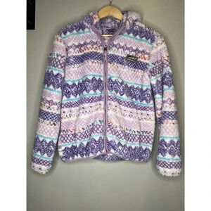 Eddie Bauer Kids Quest Plush Fleece Hooded Jacket Purple Aztec Fur Girls Large